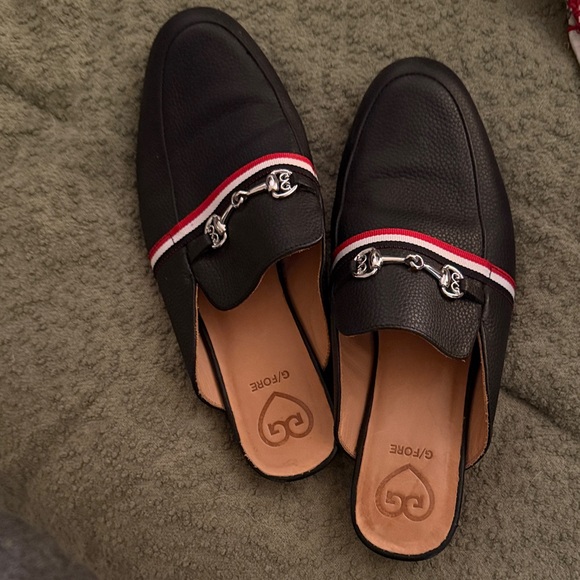 G/FORE Other - G/FORE Black Leather Loafers with Red and White Accents size 8/39